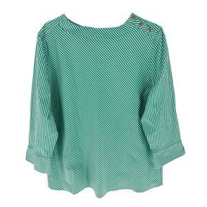 Chicos Shirt Womens 16 Green Striped Tunic Pullover Blouse Boatneck Coastal